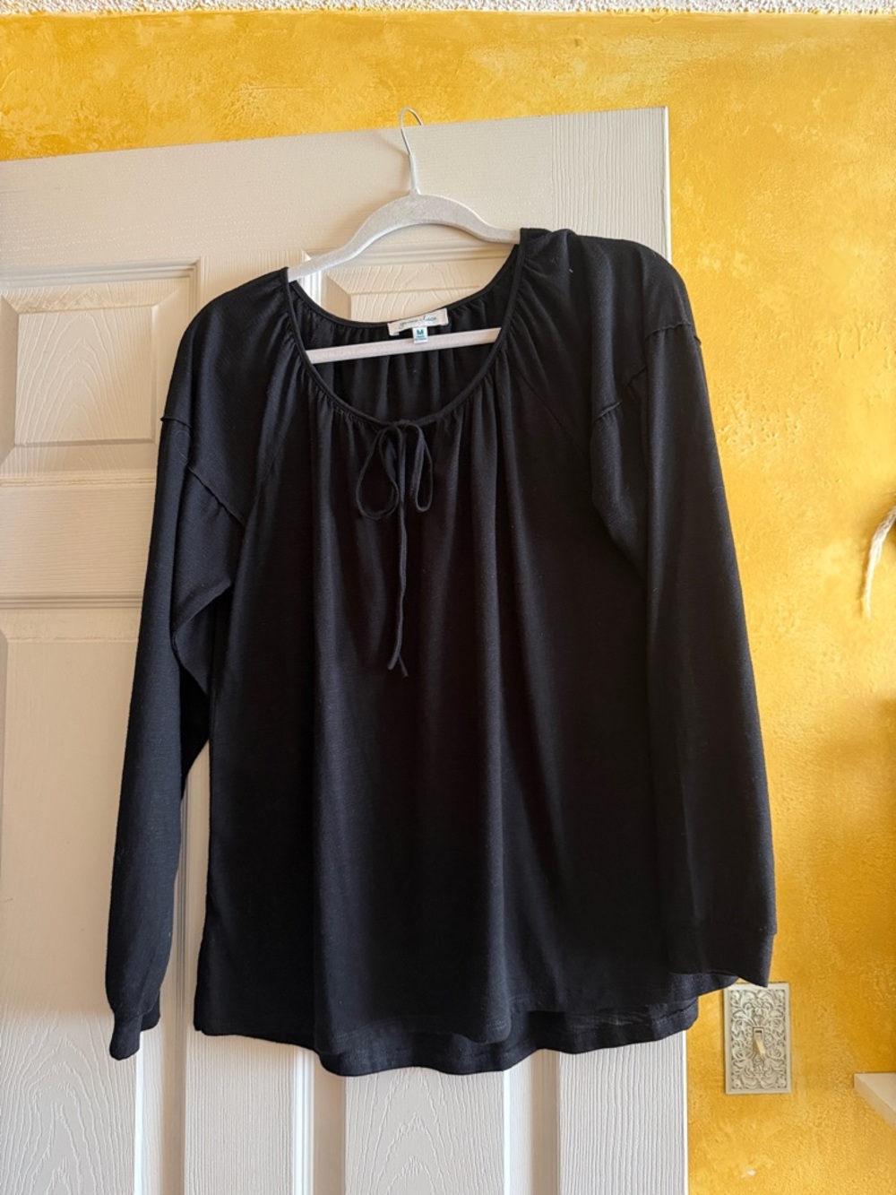 Grace & Lace Black Long-Sleeve Tie-Neck Top
